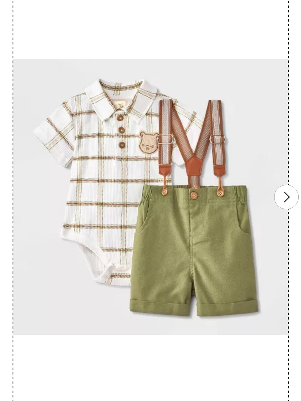 Disney Winnie the Pooh Green and White Checkered Cofton Onesie with Suspenders